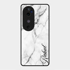 White Marble Patter Glass Case Cover For Vivo V40 5G