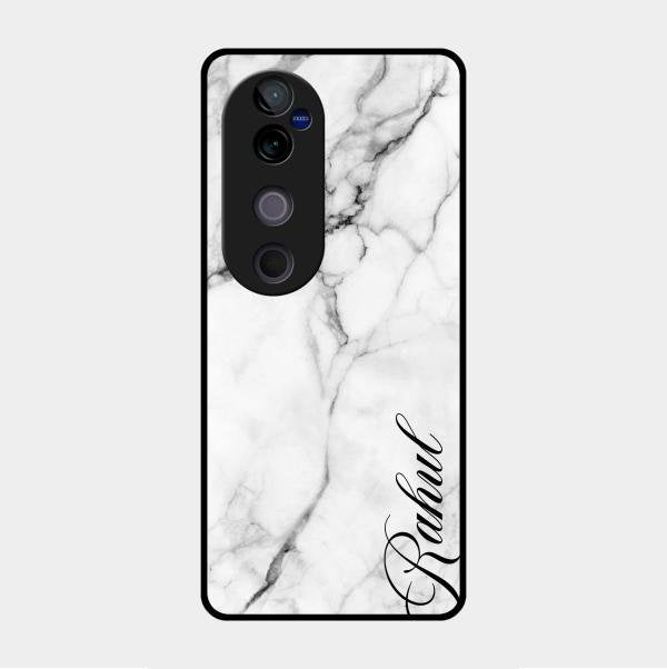 White Marble Patter Glass Case Cover For Vivo V40 Pro 5G