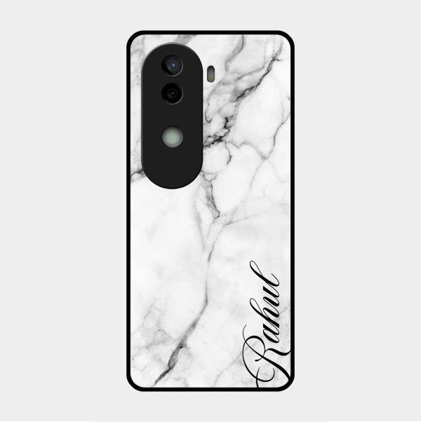 White Marble Patter Glass Case Cover For Vivo V40E 5G