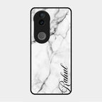 White Marble Patter Glass Case Cover For Vivo V50 5G