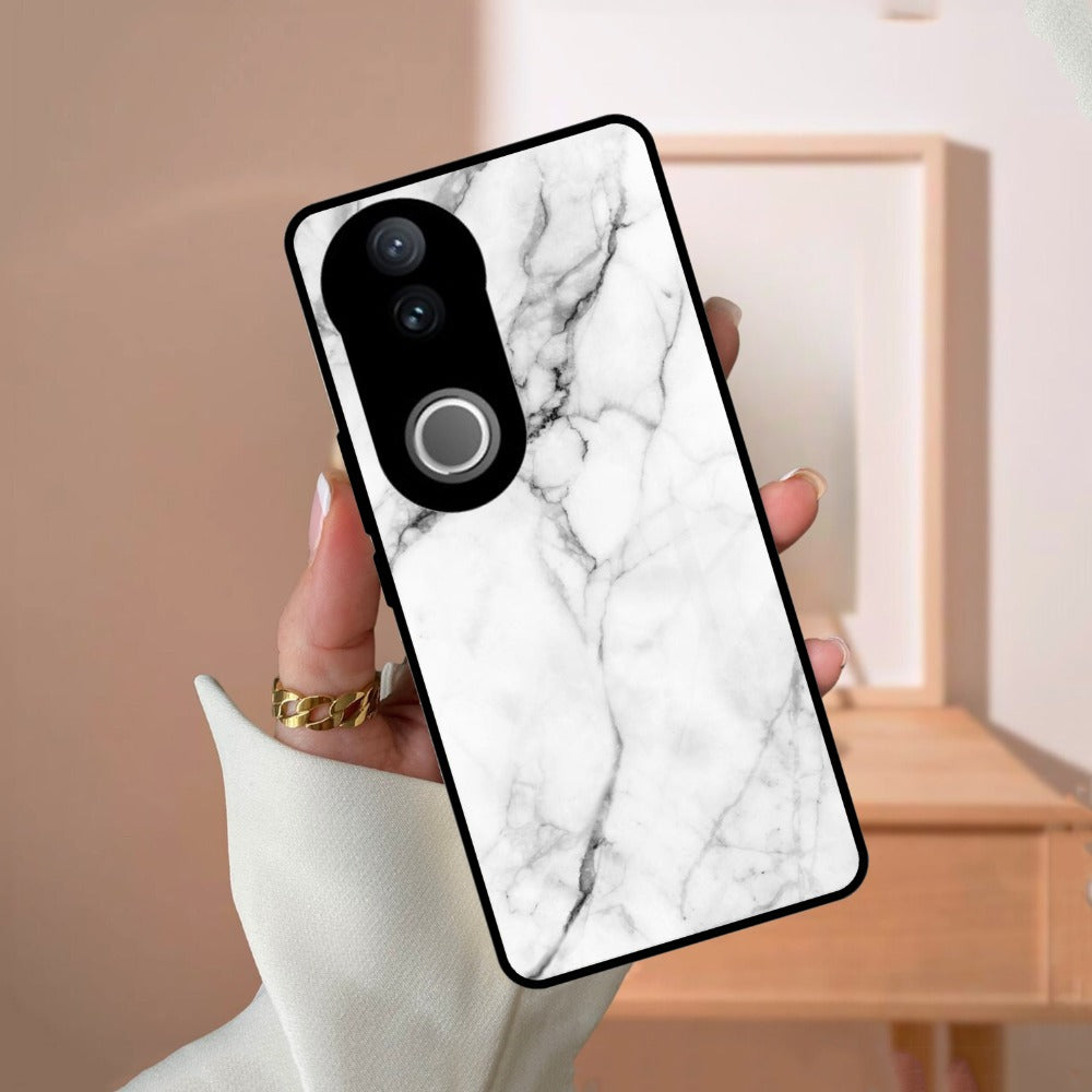 White Marble Patter Glass Case Cover  For Vivo