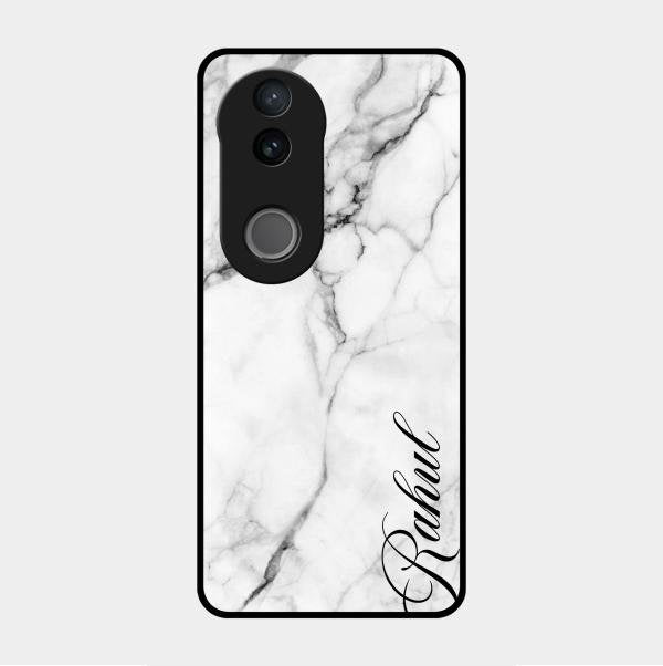 White Marble Patter Glass Case Cover For Vivo V50E 5G