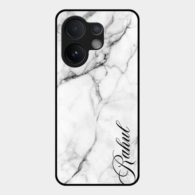 White Marble Patter Glass Case Cover For Vivo V60 5G