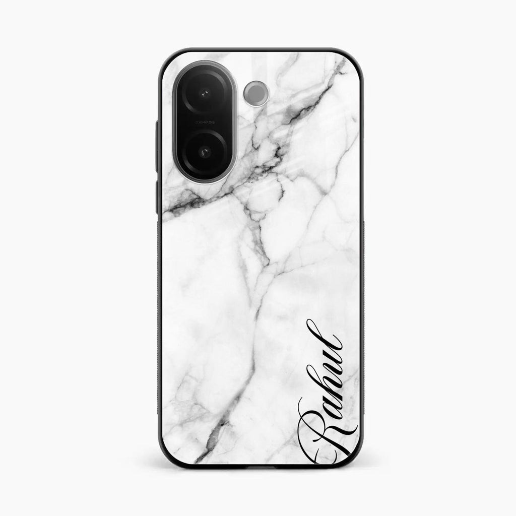 White Marble Patter Glass Case Cover For Vivo V60e 5G