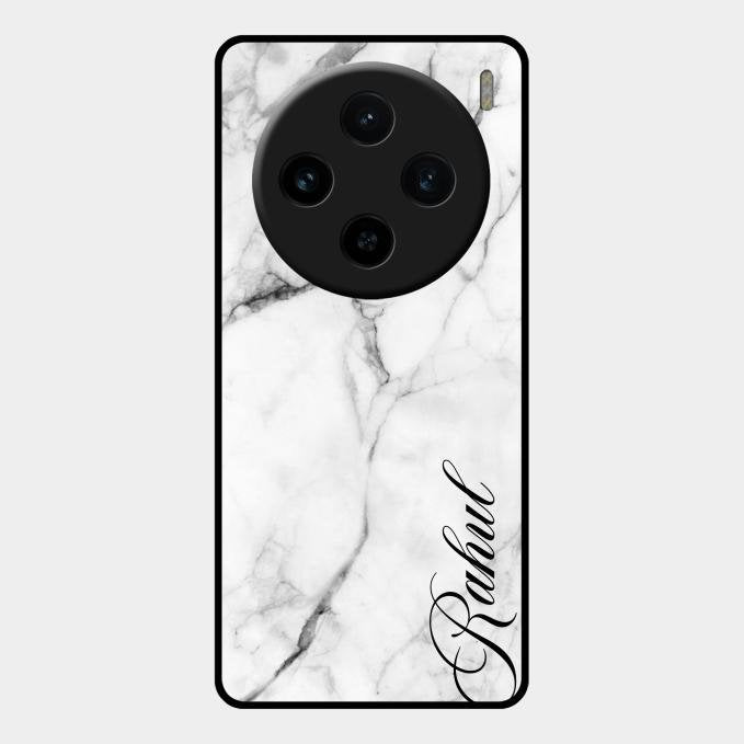 White Marble Patter Glass Case Cover For Vivo X100 5G