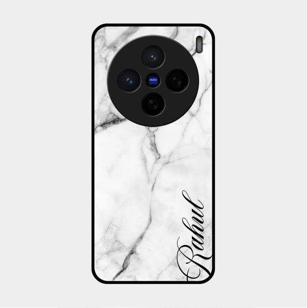 White Marble Patter Glass Case Cover For Vivo X200 5G