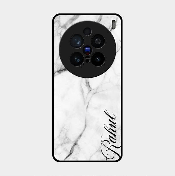 White Marble Patter Glass Case Cover For Vivo X200 Pro 5G
