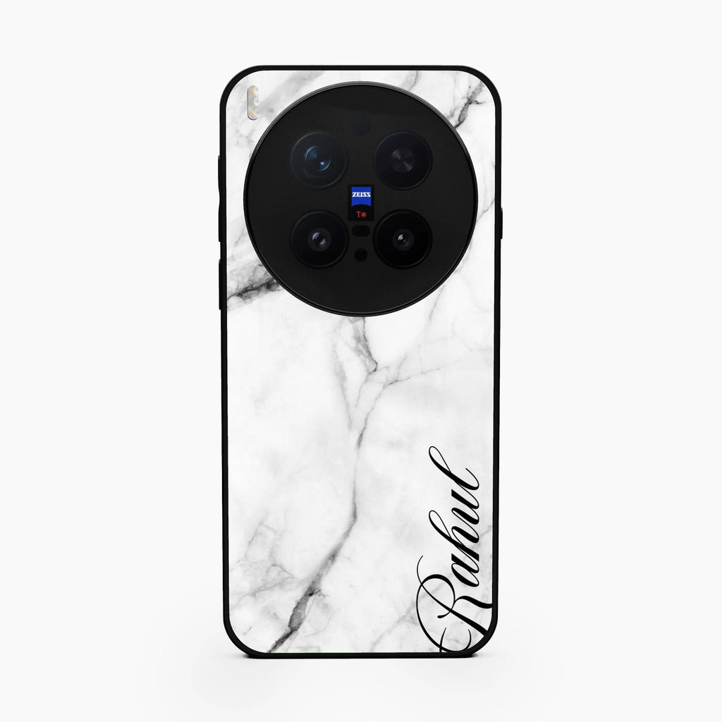 White Marble Patter Glass Case Cover For Vivo X300 Pro 5G