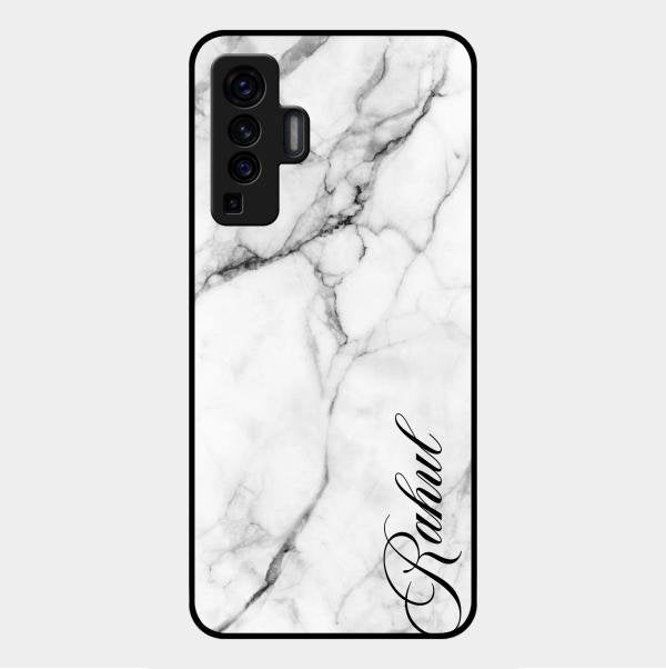 White Marble Patter Glass Case Cover For Vivo X50 5G