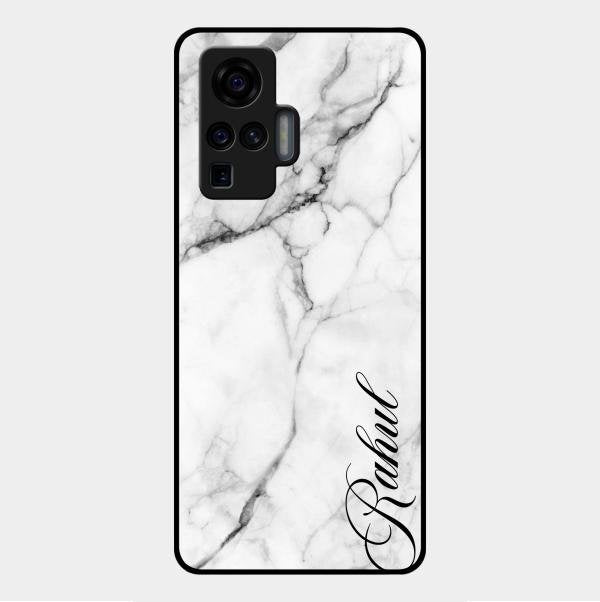 White Marble Patter Glass Case Cover For Vivo X50 Pro 5G