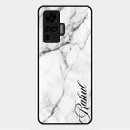 White Marble Patter Glass Case Cover For Vivo X50 Pro 5G