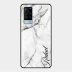 White Marble Patter Glass Case Cover For Vivo X60 5G