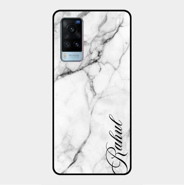 White Marble Patter Glass Case Cover For Vivo X60 5G