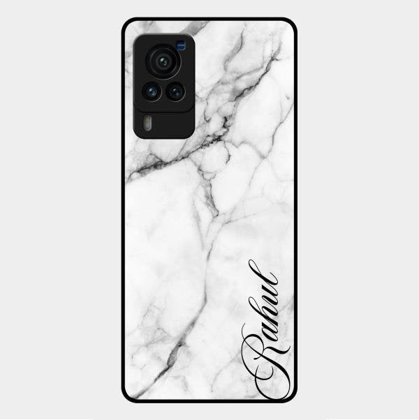 White Marble Patter Glass Case Cover For Vivo X60 Pro 5G