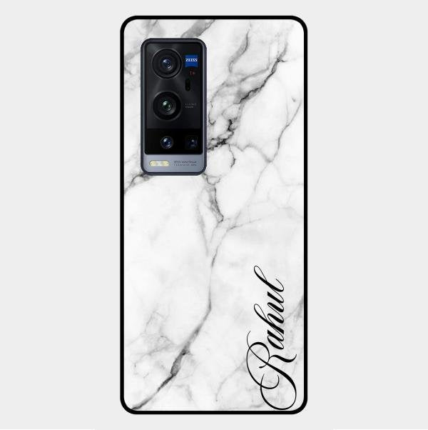 White Marble Patter Glass Case Cover For Vivo X60 Pro Plus 5G
