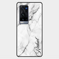 White Marble Patter Glass Case Cover For Vivo X60 Pro Plus 5G