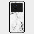 White Marble Patter Glass Case Cover For Vivo X80 5G