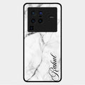 White Marble Patter Glass Case Cover For Vivo X80 Pro 5G
