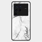 White Marble Patter Glass Case Cover For Vivo X80 Pro 5G