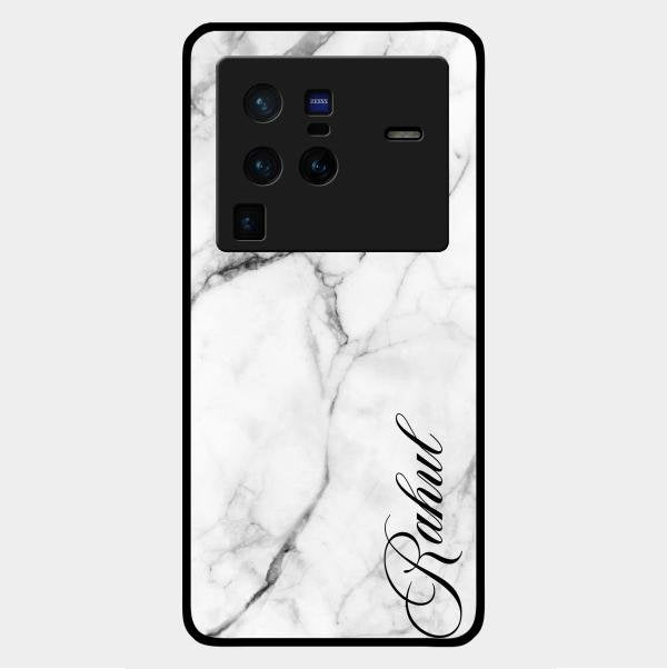 White Marble Patter Glass Case Cover For Vivo X80 Pro 5G
