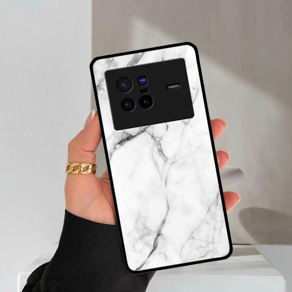 White Marble Patter Glass Case Cover  For Vivo