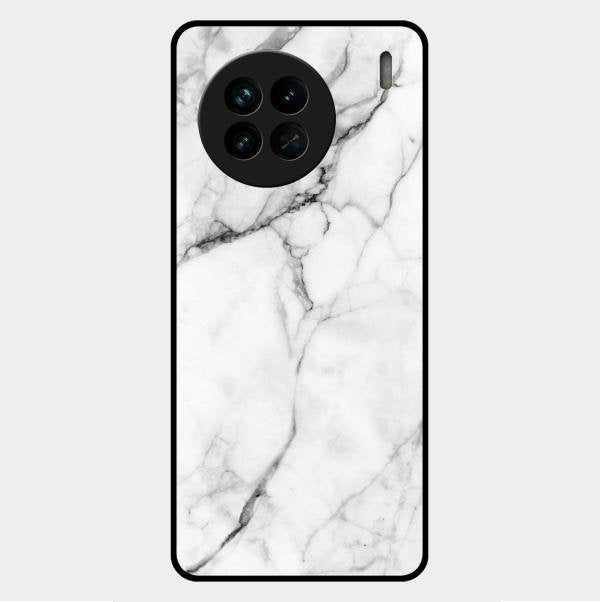 White Marble Patter Glass Case Cover For Vivo X90 5G