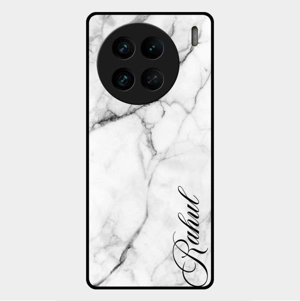 White Marble Patter Glass Case Cover For Vivo X90 Pro 5G