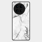 White Marble Patter Glass Case Cover For Vivo X90 Pro 5G