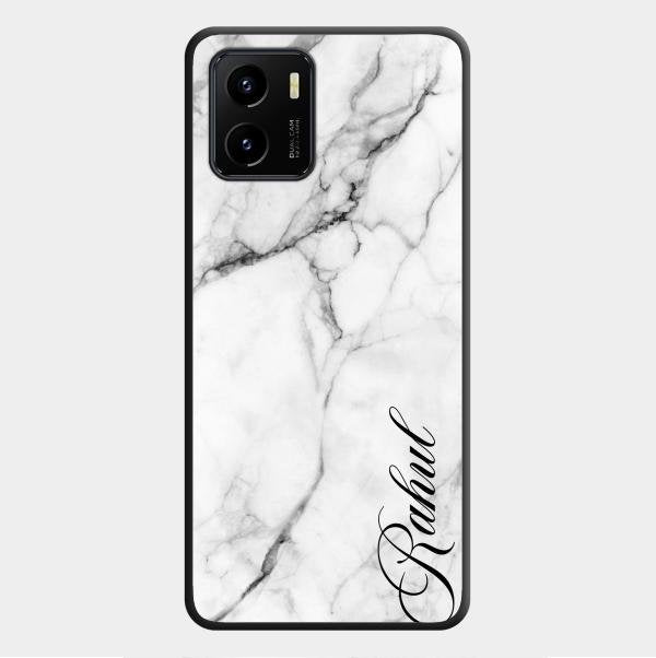 White Marble Patter Glass Case Cover For Vivo Y01