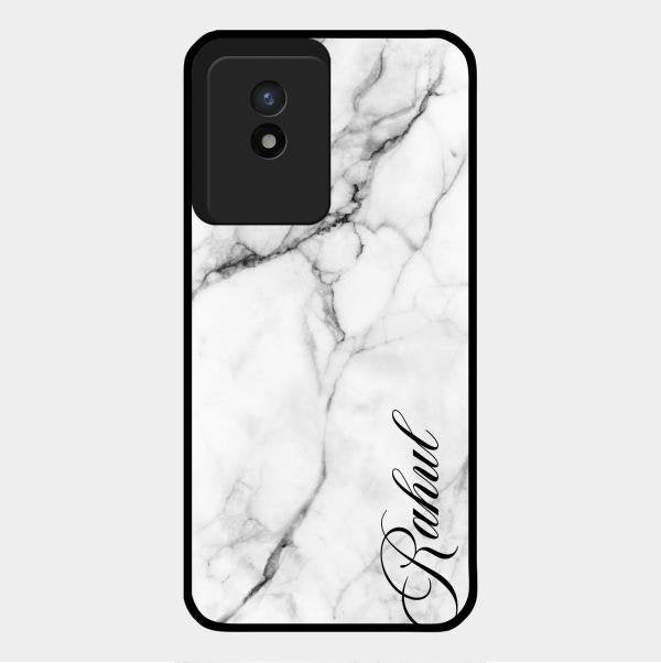 White Marble Patter Glass Case Cover For Vivo Y02T