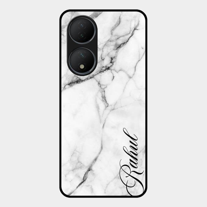 White Marble Patter Glass Case Cover For Vivo Y100A 5G