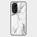 White Marble Patter Glass Case Cover For Vivo Y100A 5G