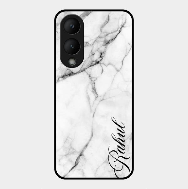 White Marble Patter Glass Case Cover For Vivo Y17S