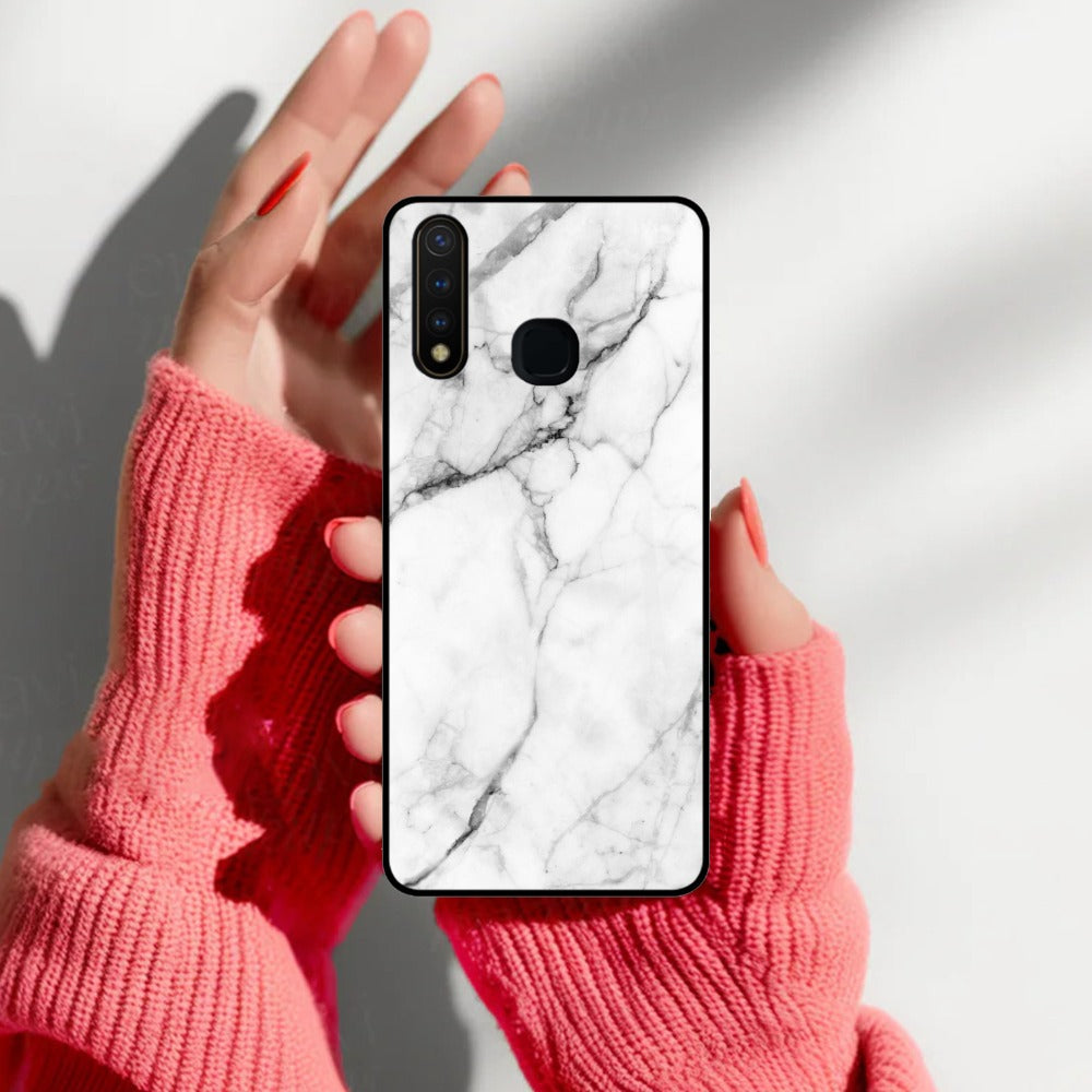 White Marble Patter Glass Case Cover  For Vivo