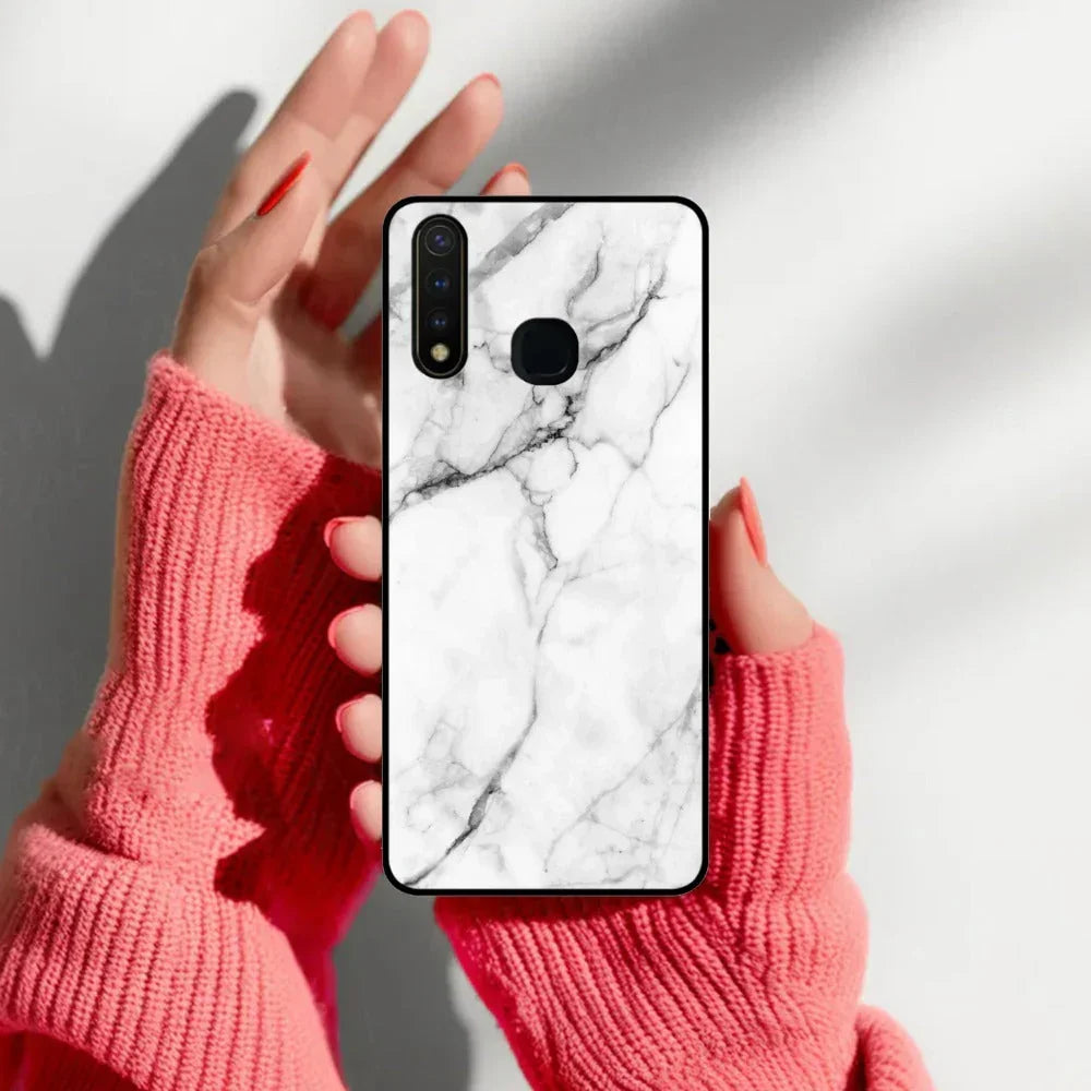 White Marble Patter Glass Case Cover For iQOO - ShopOnCliQ