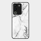 White Marble Patter Glass Case Cover For Vivo Y200 5G
