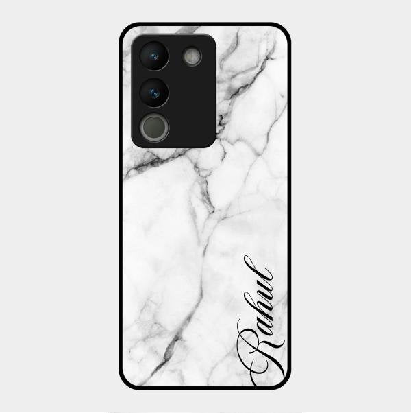 White Marble Patter Glass Case Cover For Vivo Y200 5G