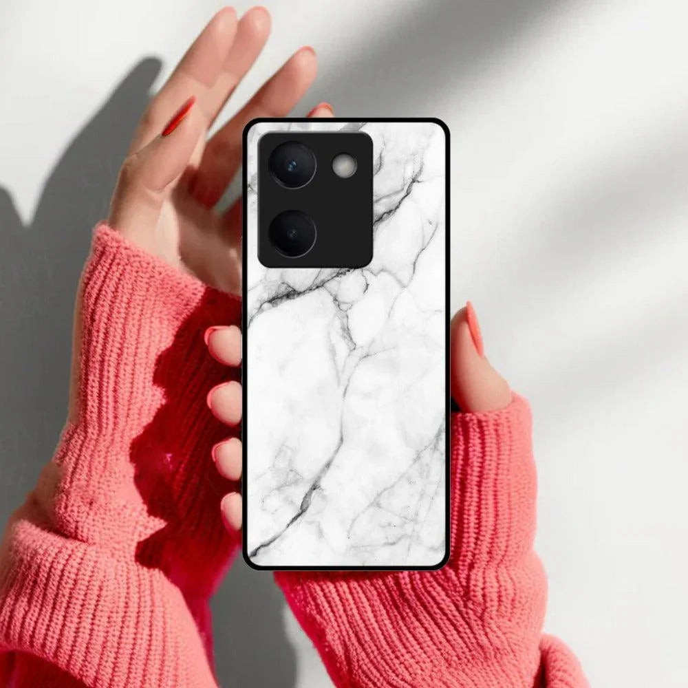 White Marble Patter Glass Case Cover For Vivo - ShopOnCliQ
