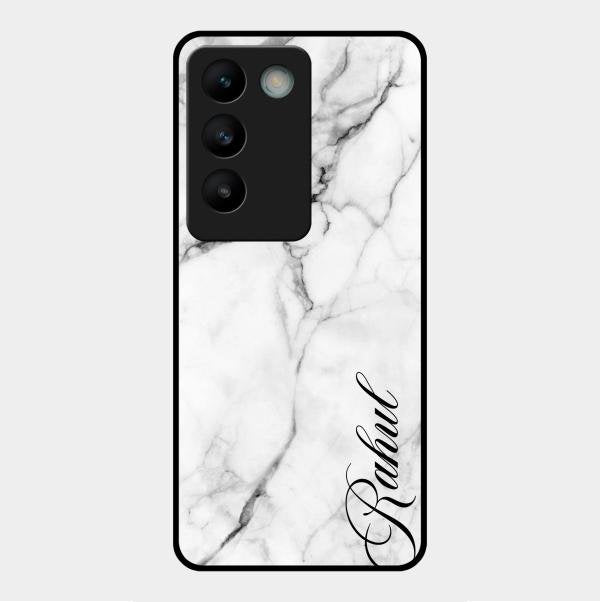White Marble Patter Glass Case Cover For Vivo Y200E 5G