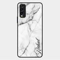 White Marble Patter Glass Case Cover For Vivo Y20T