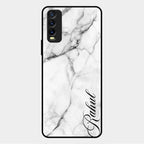 White Marble Patter Glass Case Cover For Vivo Y20T