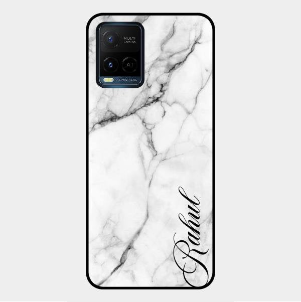 White Marble Patter Glass Case Cover For Vivo Y21G