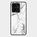 White Marble Patter Glass Case Cover For Vivo Y22
