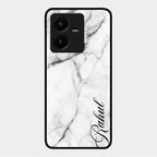 White Marble Patter Glass Case Cover For Vivo Y22