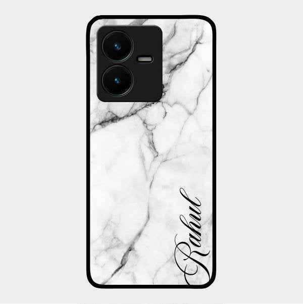 White Marble Patter Glass Case Cover For Vivo Y22