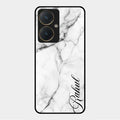 White Marble Patter Glass Case Cover For Vivo Y27
