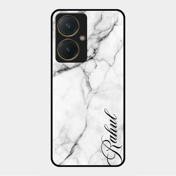 White Marble Patter Glass Case Cover For Vivo Y27