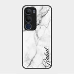 White Marble Patter Glass Case Cover For Vivo Y29 5G