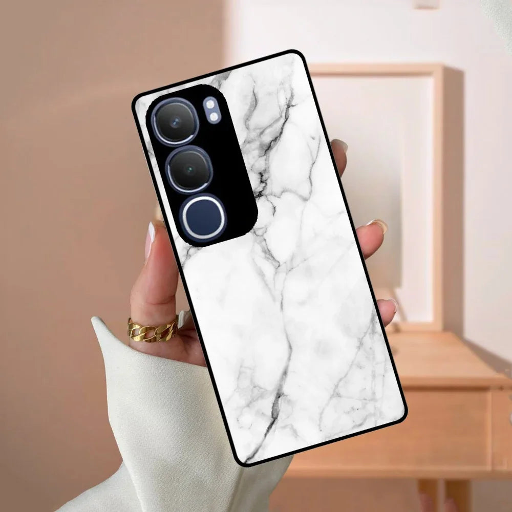 White Marble Patter Glass Case Cover For Vivo - ShopOnCliQ