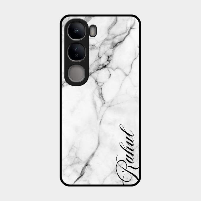 White Marble Patter Glass Case Cover For Vivo Y300 5G